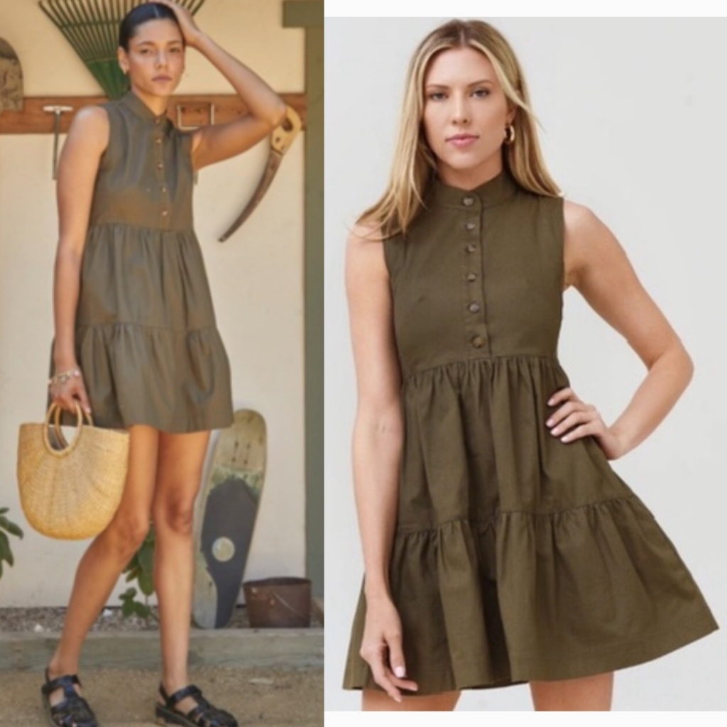 Hunter Bell Olive Green Sleeveless Tiered Mini Dress Large